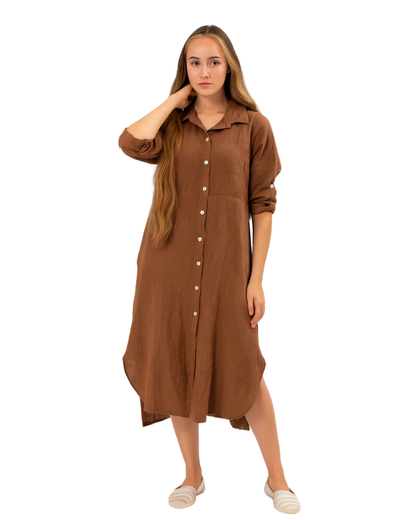 Vera May Italian Linen Tobacco Dress 6423