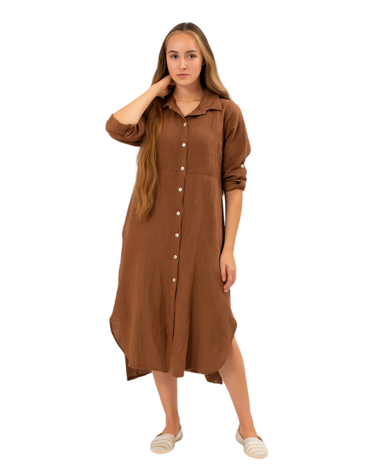 Vera May Italian Linen Tobacco Dress 6423