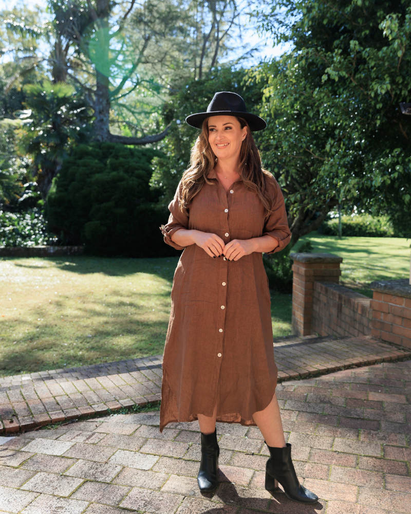 Vera May Italian Linen Tobacco Dress 6423