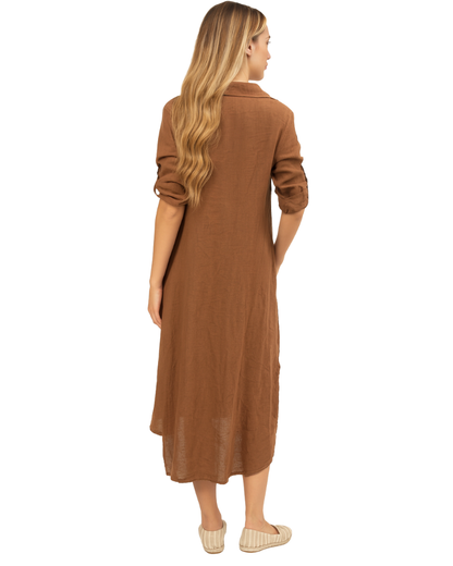 Vera May Italian Linen Tobacco Dress 6423