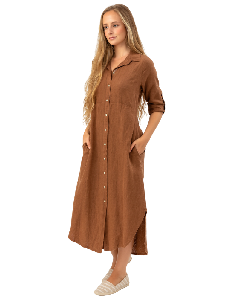 Vera May Italian Linen Tobacco Dress 6423