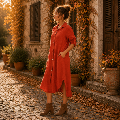 Vera May Italian Linen Rust Dress 6423