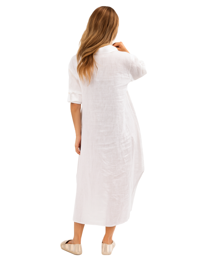 Vera May Italian Linen Bianco White Dress 6423