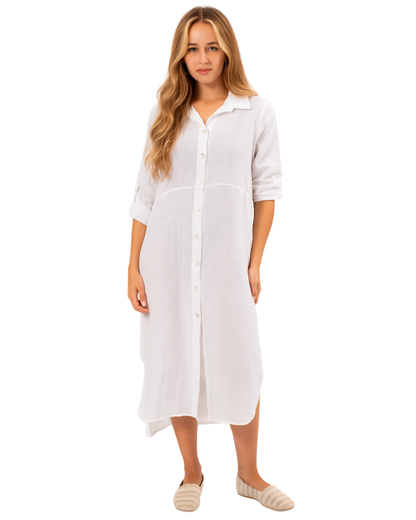 Vera May Italian Linen Bianco White Dress 6423