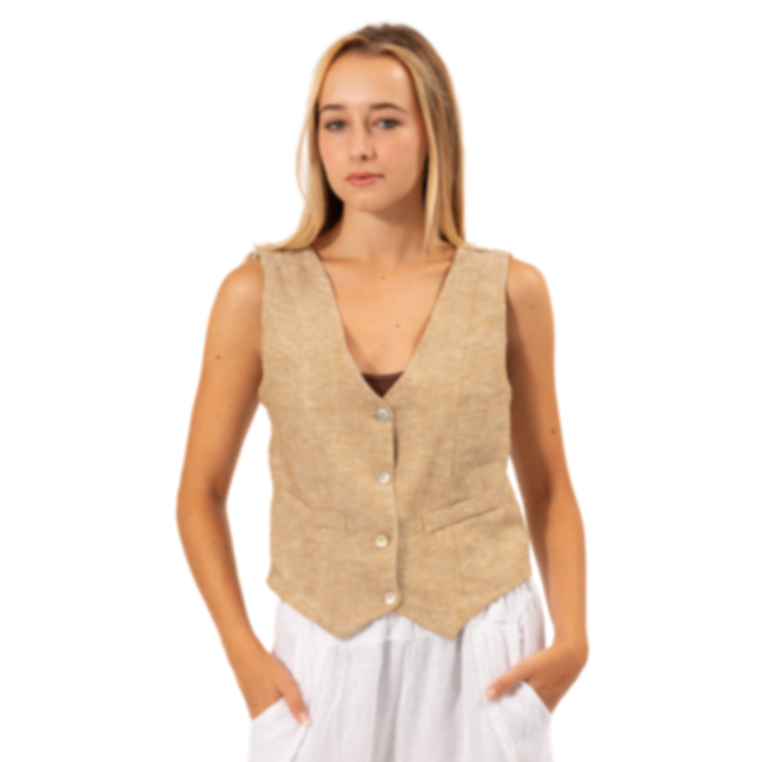VERA MAY FRENCH LINEN VEST FANGO TOP 6424