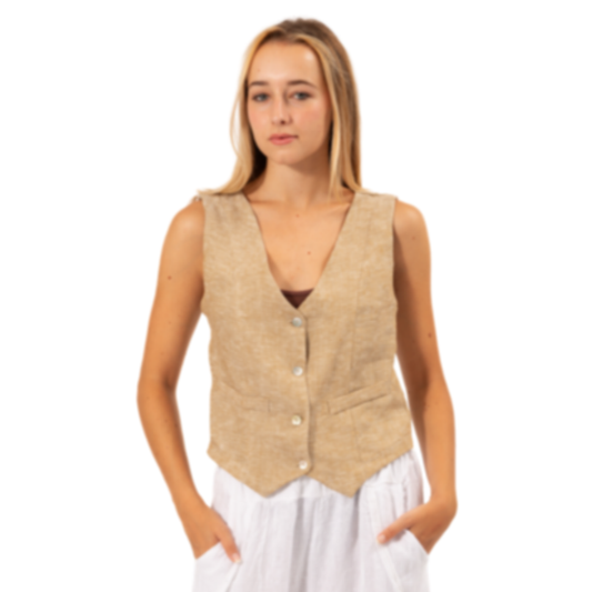 VERA MAY FRENCH LINEN VEST FANGO TOP 6424