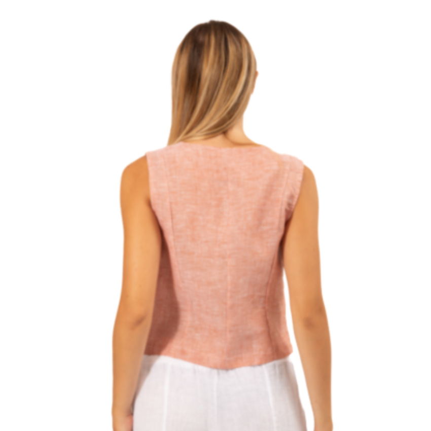 VERA MAY FRENCH LINEN VEST ROSA TOP 6424