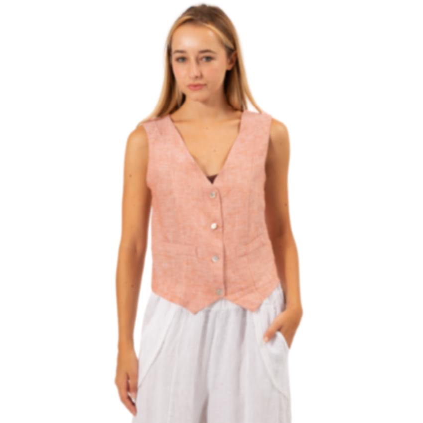 VERA MAY FRENCH LINEN VEST ROSA TOP 6424