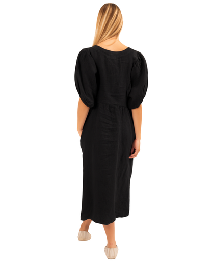 6426 Nero Black Vera May Italian Linen Dress