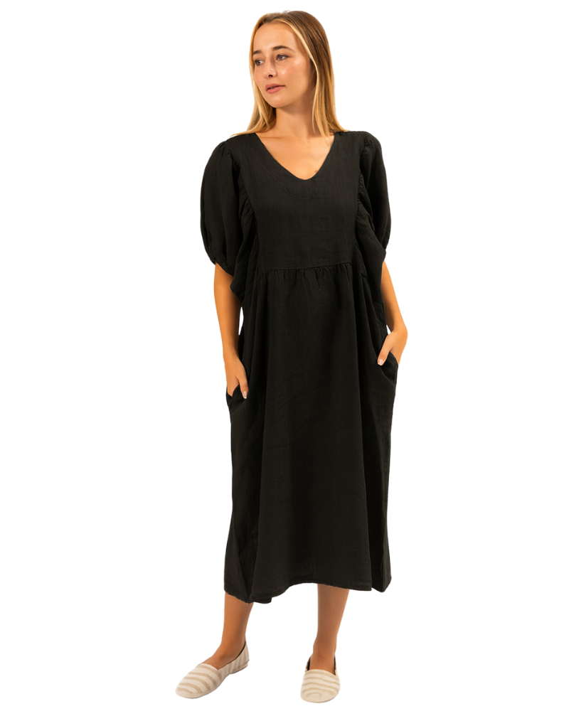 6426 Nero Black Vera May Italian Linen Dress