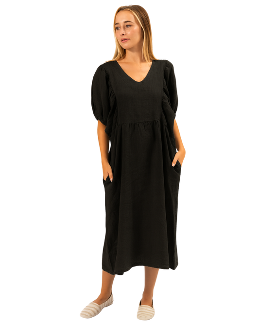 6426 Nero Black Vera May Italian Linen Dress