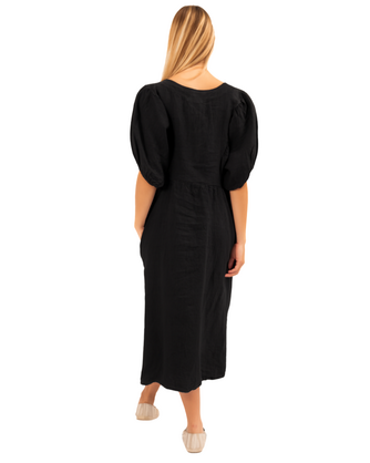 Vera May Italian Linen Black Dress 6426