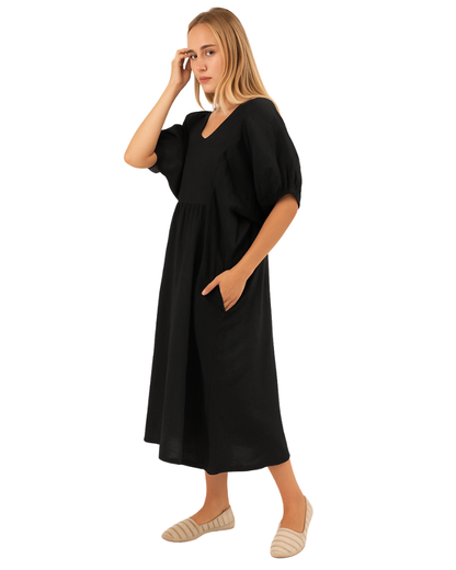 6426 Nero Black Vera May Italian Linen Dress