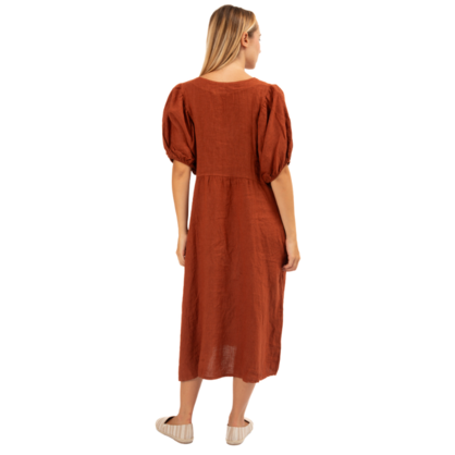 Vera May Italian Linen Rust Dress 6426