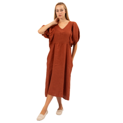 Vera May Italian Linen Rust Dress 6426
