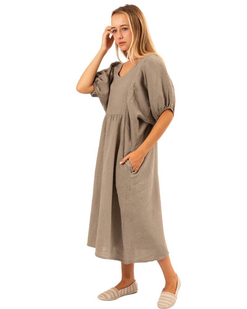 6426 Fango Vera May Italian Linen Dress