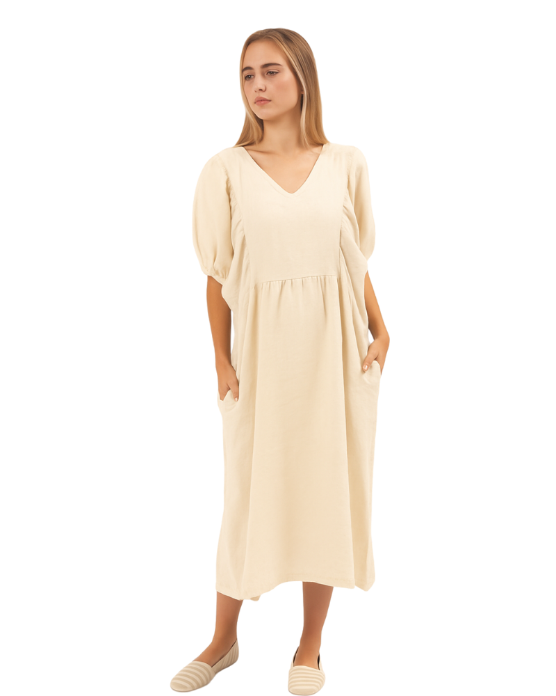6426 Beige Vera May Italian Linen Dress