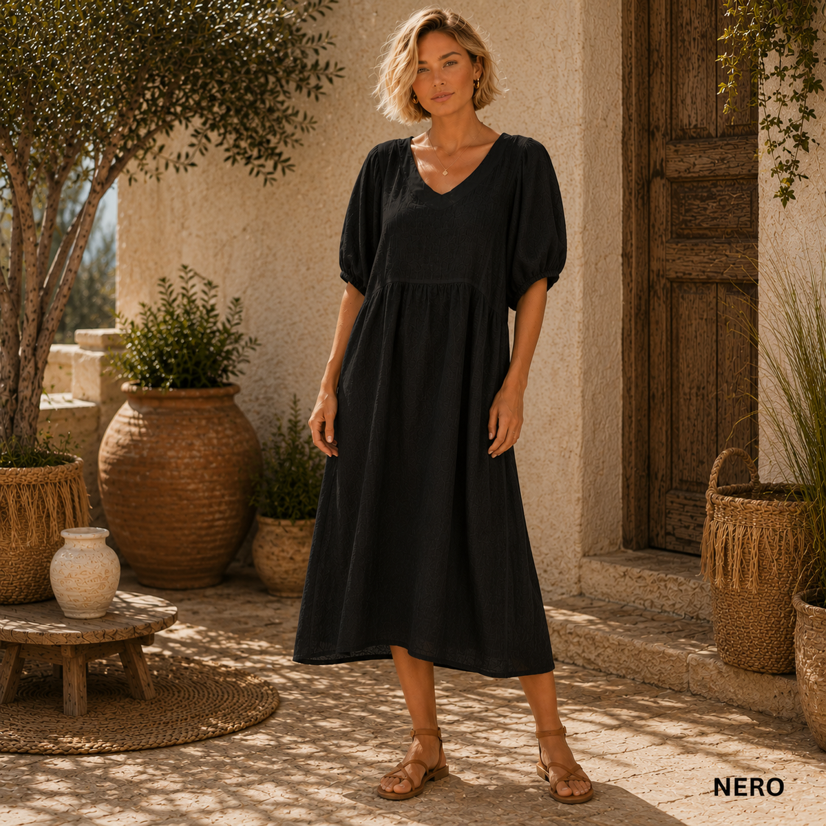 Vera May Italian Linen Black Dress 6426