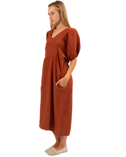 6426 Rust Vera May Italian Linen Dress