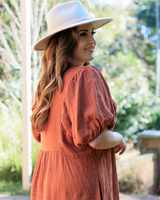 6426 Rust Vera May Italian Linen Dress