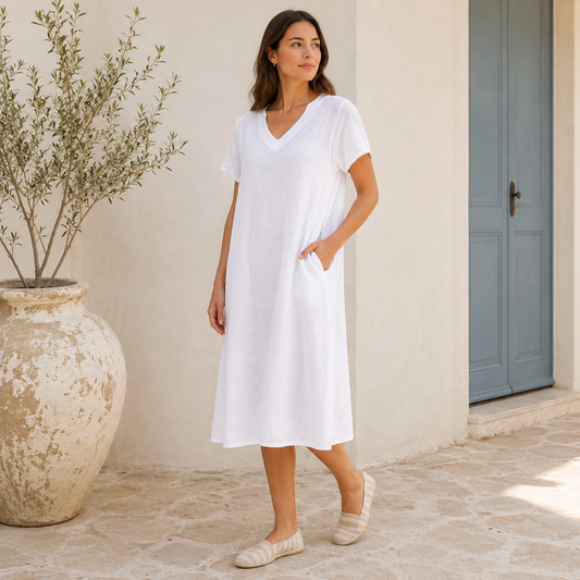 6427 Bianco Vera May Italian Linen Dress