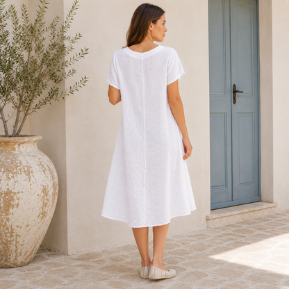 6427 Bianco Vera May Italian Linen Dress
