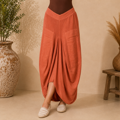 Vera May 6429 Italian linen skirt Rust front