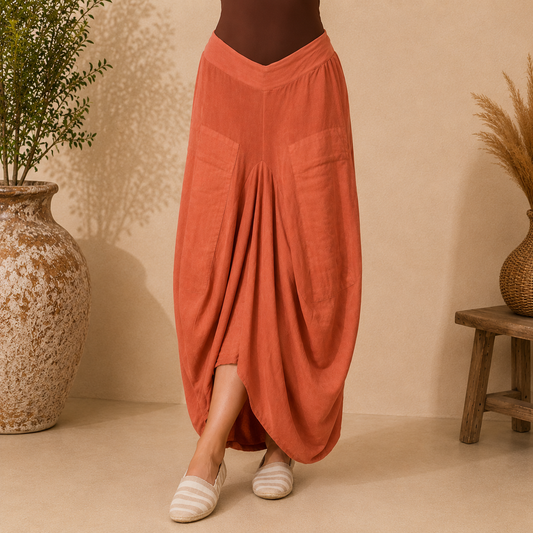 Vera May 6429 Italian linen skirt Rust front