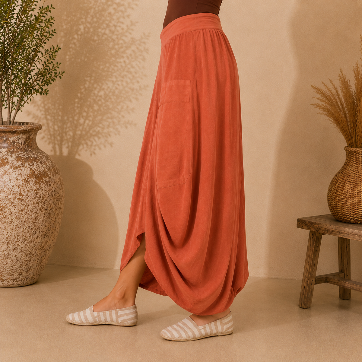 Vera May 6429 Italian linen skirt Rust side