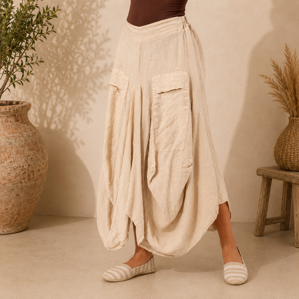 Vera May 6429 Italian linen skirt Sabbia side