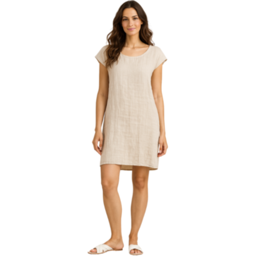 Vera May Italian Linen Beige Dress 6570