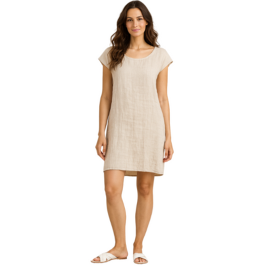 Vera May Italian Linen Beige Dress 6570