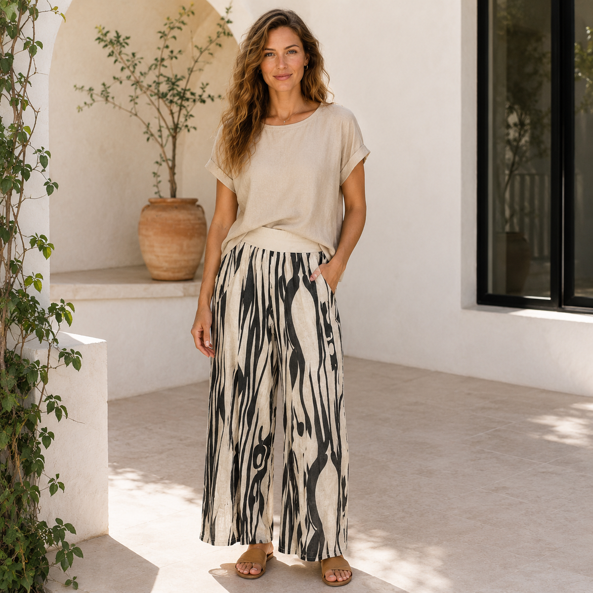 Vera May Italian Linen Beige Pant 65711
