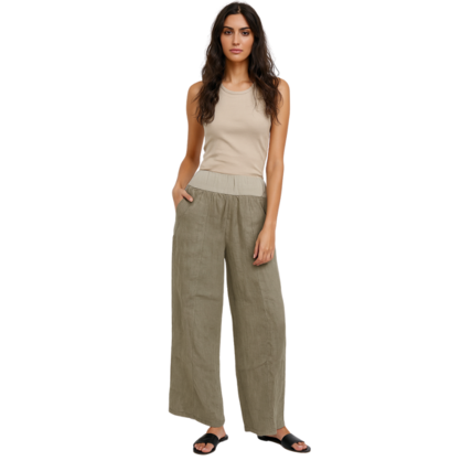 Vera May Italian Linen Taupe Pant 6571