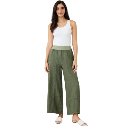 Vera May Italian Linen Khaki Pant 6571