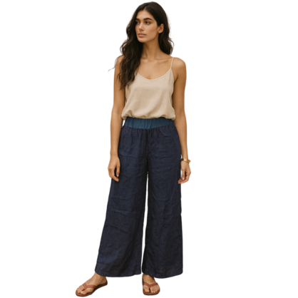 Vera May Italian Linen Navy Pant 6571