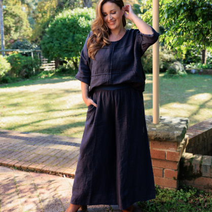 Vera May Italian Linen Navy Pant 6571