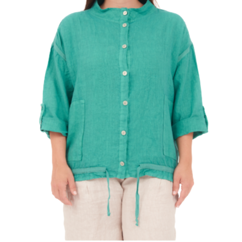 6651 PETROLIO LINEN TOP