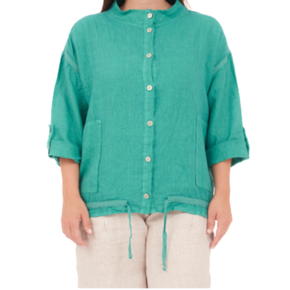 6651 PETROLIO LINEN TOP