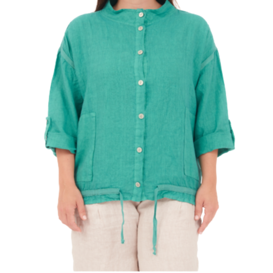 6651 PETROLIO LINEN TOP
