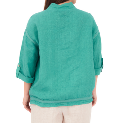 6651 PETROLIO LINEN TOP