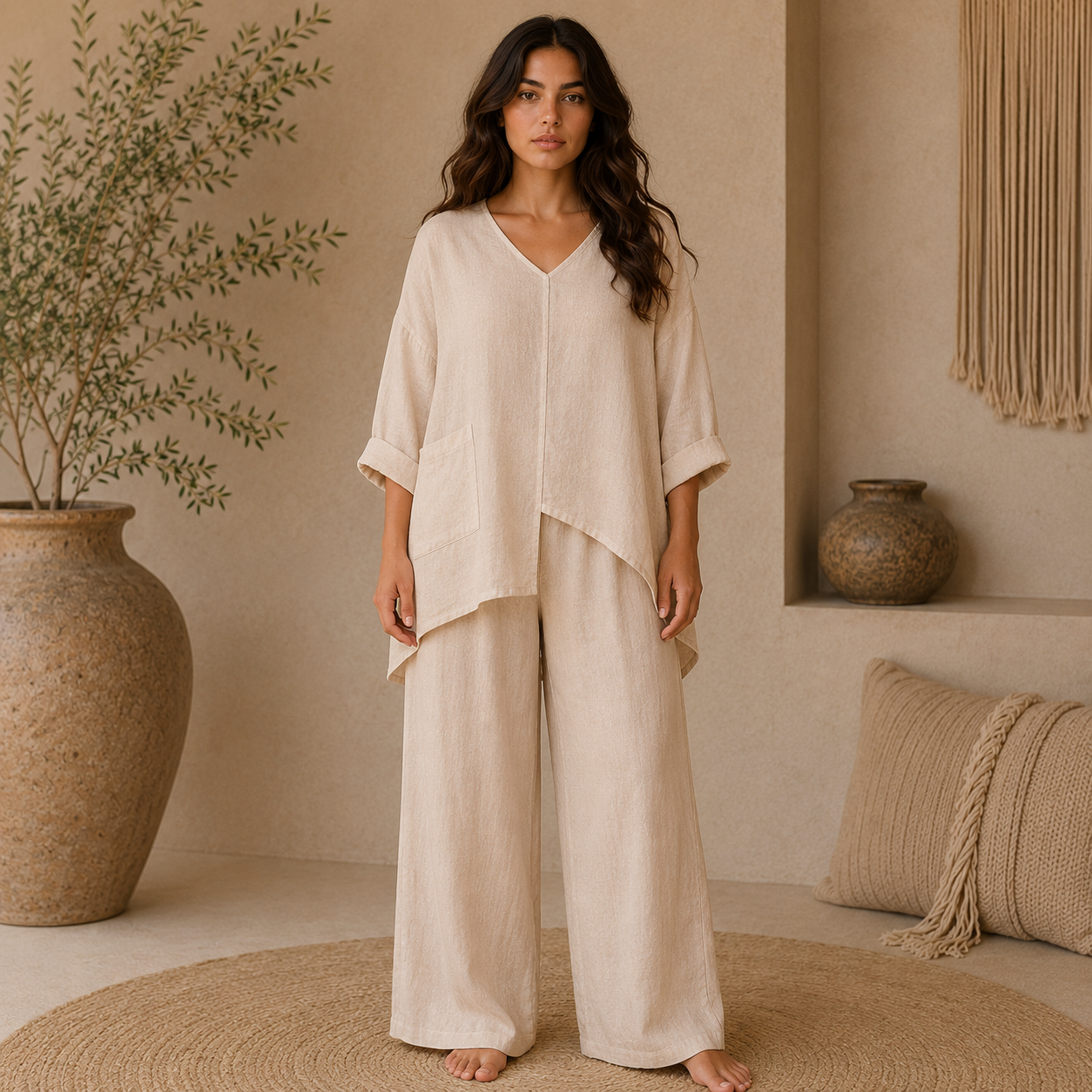 6669 ECRU ITALIAN LINEN TOP