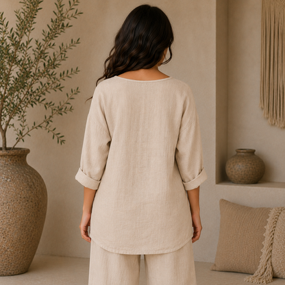 6669 ECRU ITALIAN LINEN TOP
