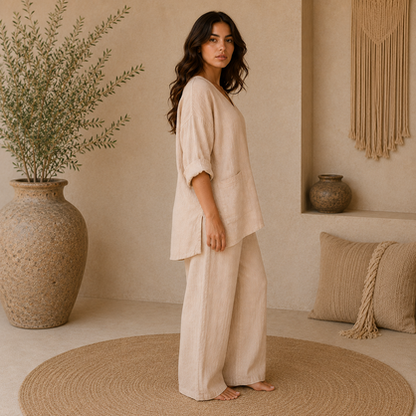 6669 ECRU ITALIAN LINEN TOP