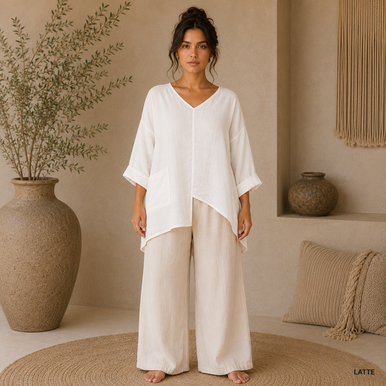 6669 LATTE ITALIAN LINEN TOP