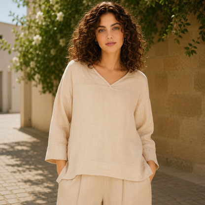 6671 ECRU LINEN TOP