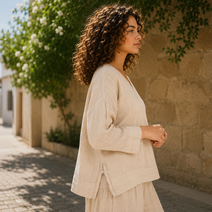 6671 ECRU LINEN TOP