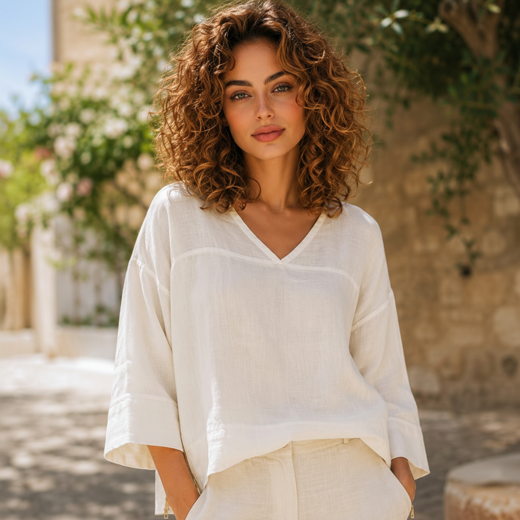 6671 LATTE LINEN TOP