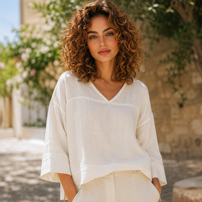 6671 LATTE LINEN TOP