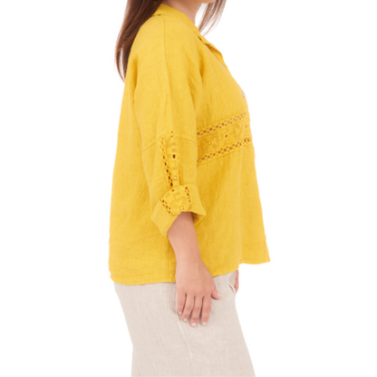 6673 SENAPE ITALIAN LINEN TOP